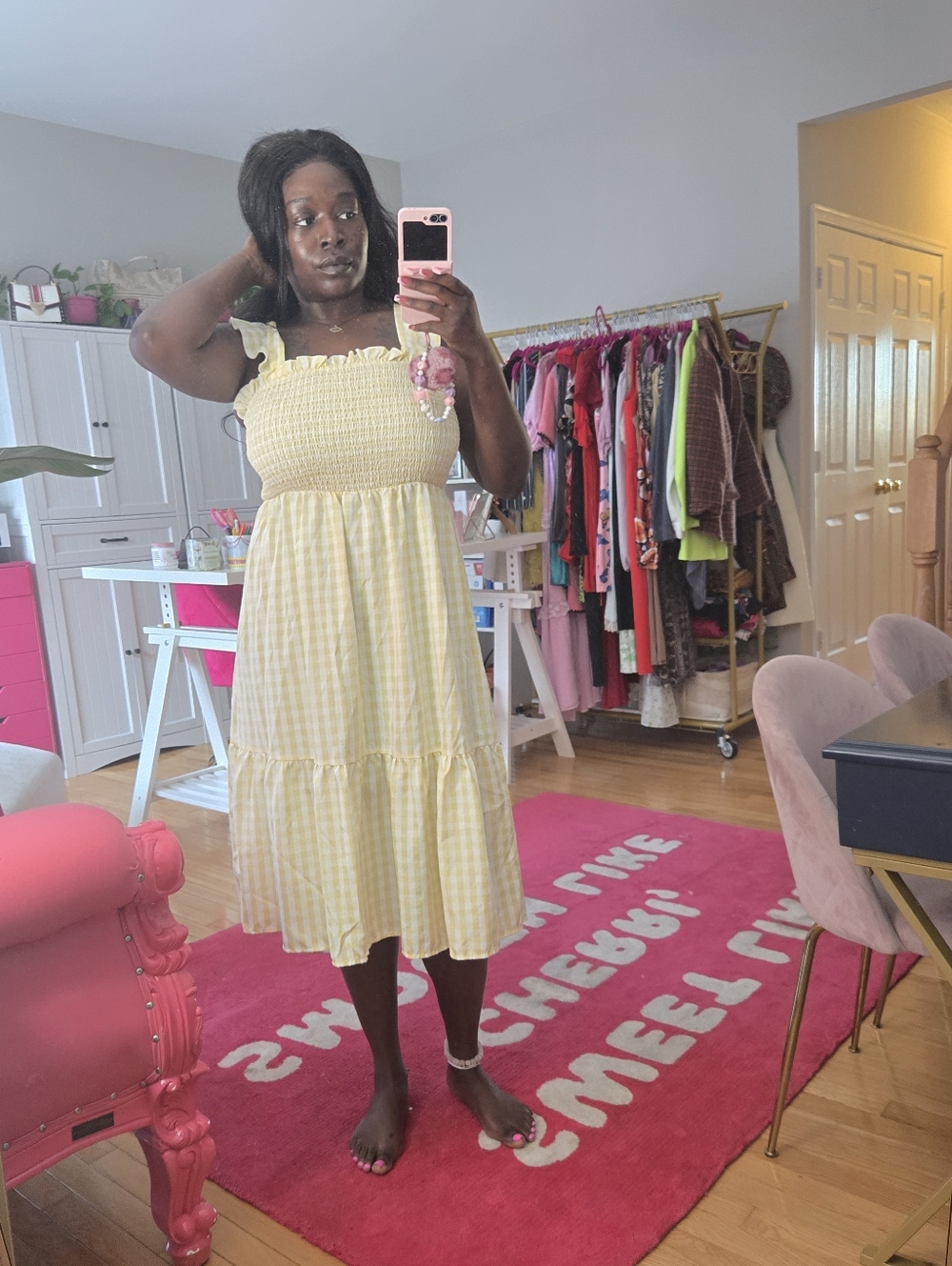ASOS - Yellow Gingham Smocked Midi Dress